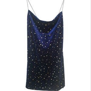 NWOT Zaful Starry Night Blue Velvet Slip Dress Size Large